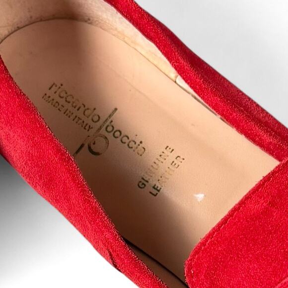 RICCARDO BOCCIA Women's Italian Leather Red Suede Slip On Loafers, Size 41/10.5 - Picture 3 of 6